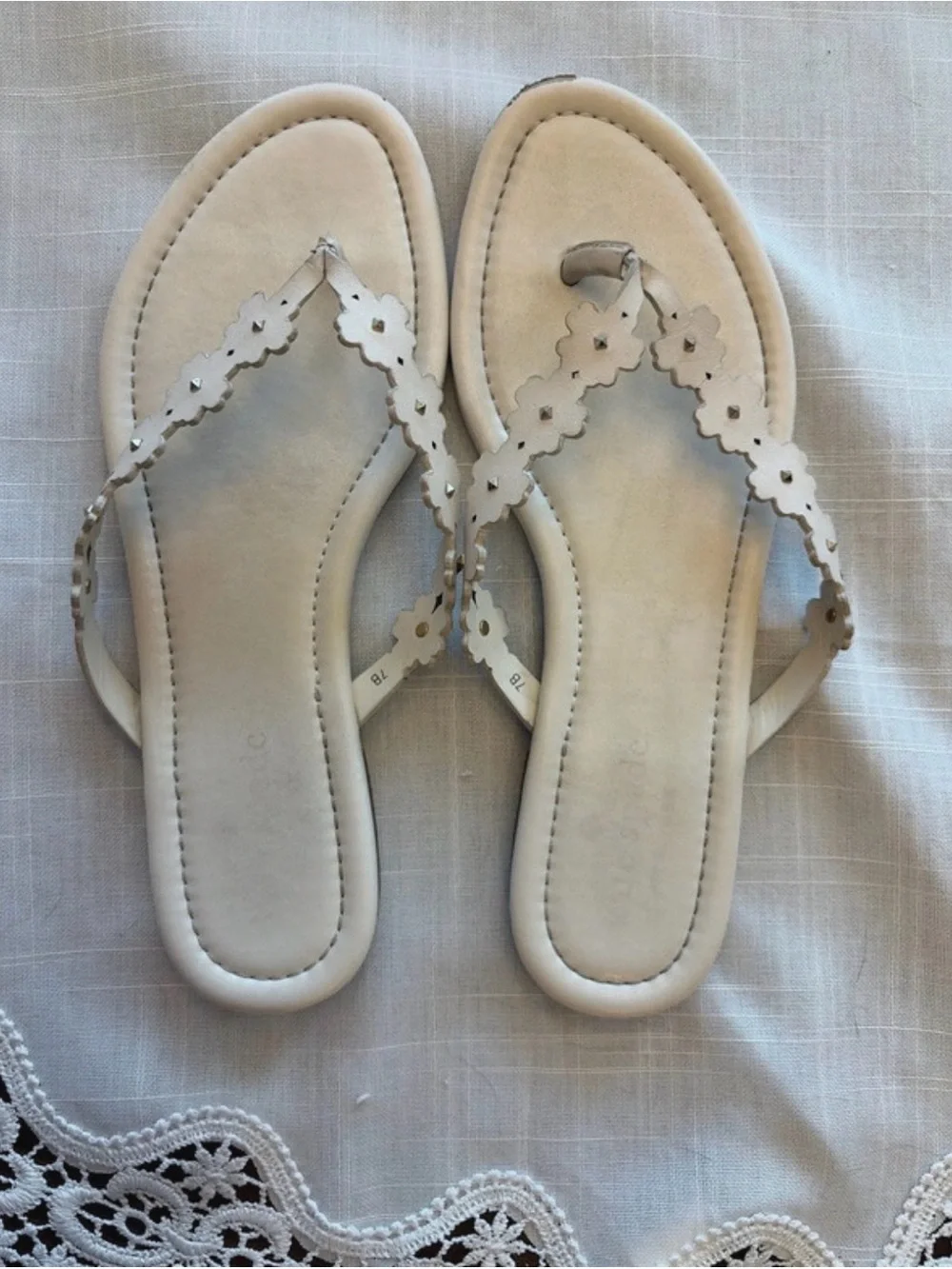 kate spade White Floral T-Strap Sandals